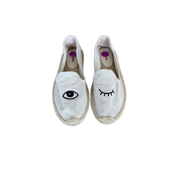 Soludos Womens Oasis White The Smoking Espadrille Flats Embroidery Wink Size 8.5 - Picture 1 of 8